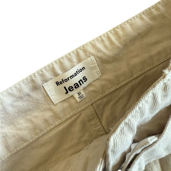 Reformation Cynthia Belted High Rise Straight Jeans Ivory Cream - Picture 3 of 10
